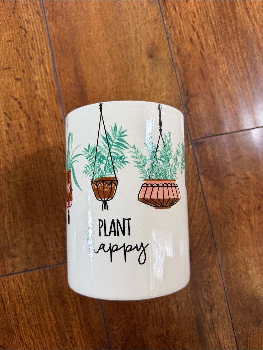Ashland White Ceramic Planter Holder with Green Botanical Graphics